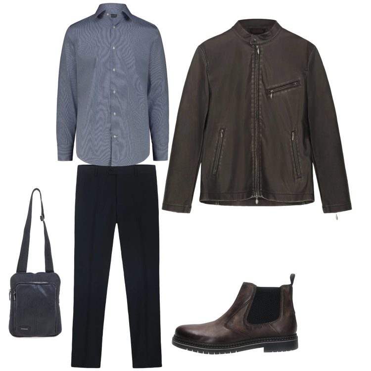 Outfit uomo - Urban Sophistication. Stile Urban per Tutti i giorni. Abbinamento con portafogli, camicie, giacche, stivali e stivaletti, pantaloni.