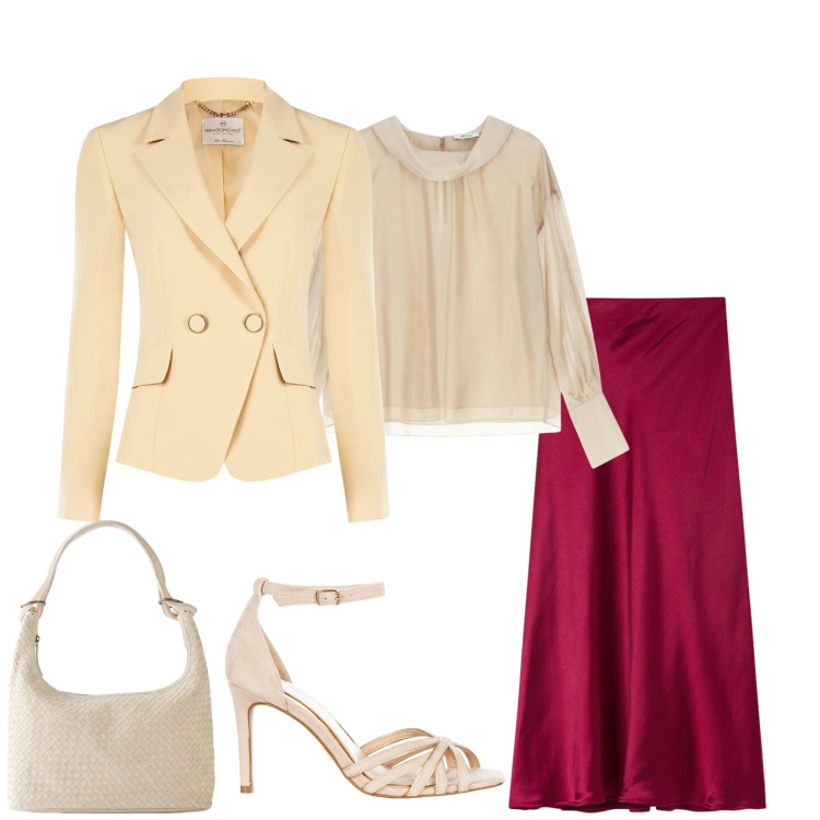 Outfit donna - Total look #2336656. Stile Glamour per Cerimonia. Abbinamento con shopping bag, camicie, gonne lunghe, sandali col tacco, blazer.