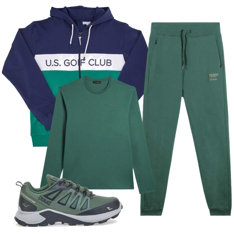 Outfit uomo - Total look #2336669. Stile Casual per Sport. Abbinamento con t-shirt, pantaloni, sneakers, felpe con cappuccio.