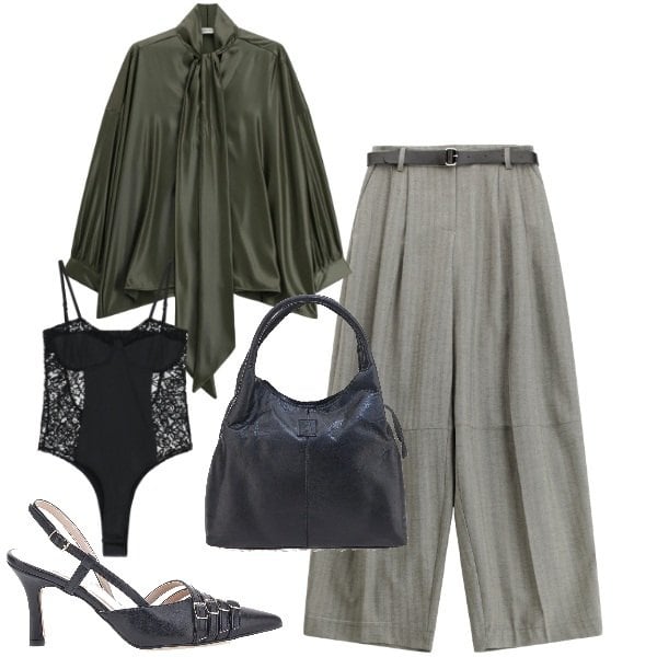 Outfit donna - Office. Stile Bon Ton per Ufficio. Abbinamento con pantaloni, body, camicie, décolleté, borse a mano.