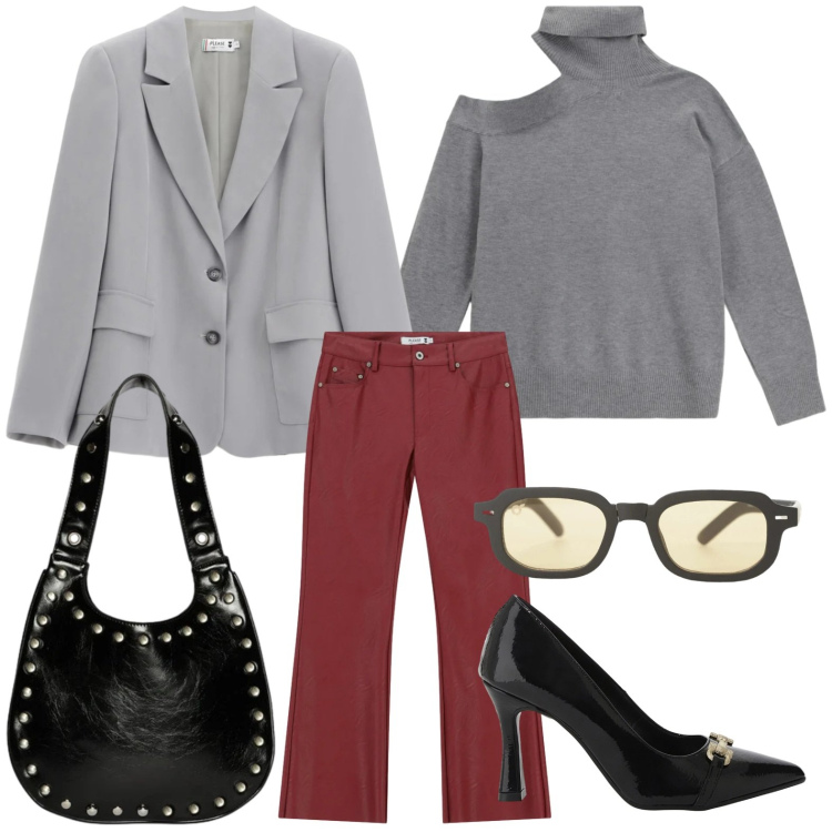 Outfit donna - La maglia sexy. Stile Minimal per Tutti i giorni. Abbinamento con maglieria, occhiali da sole, décolleté, borse a spalla, pantaloni, blazer.