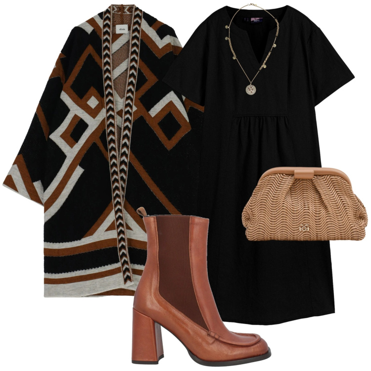 Outfit donna - Cappotto in maglia. Stile Casual chic per Serata fuori. Abbinamento con stivaletti chelsea, vestiti, cappe, ciondoli, pochette.