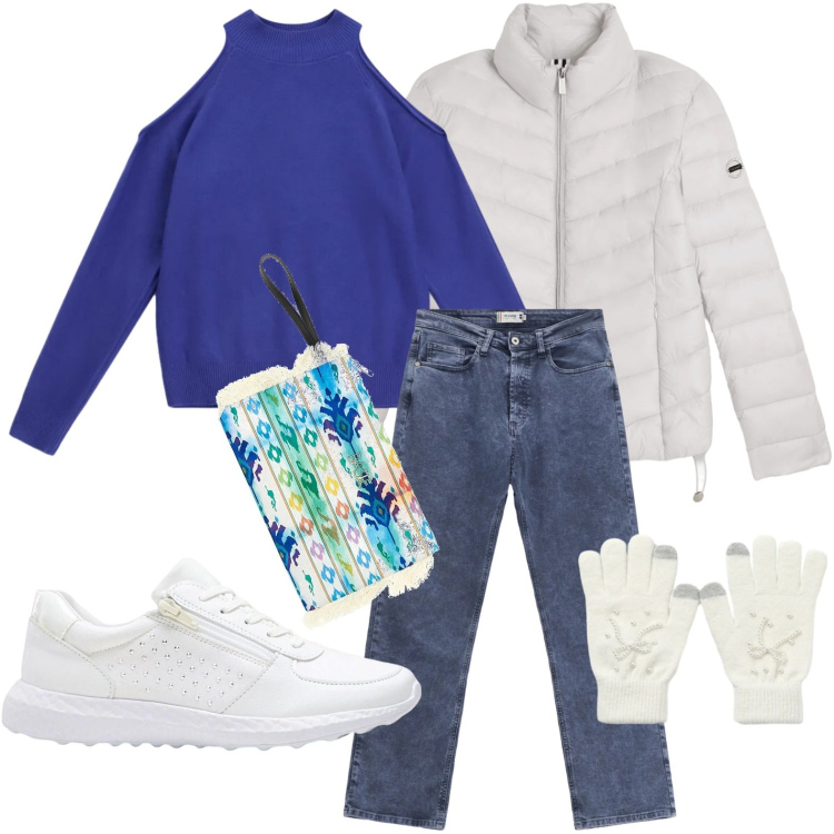 Outfit donna - Il dolcevita cut-out. Stile Basic per Tutti i giorni. Abbinamento con sneakers, guanti, maglieria, piumini, jeans dritti, pochette.