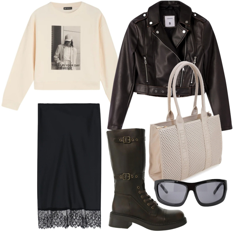 Outfit donna - La felpa confortevole. Stile Casual per Tutti i giorni. Abbinamento con gonne longuette, occhiali da sole, stivali, giacche, felpe, borse a spalla.
