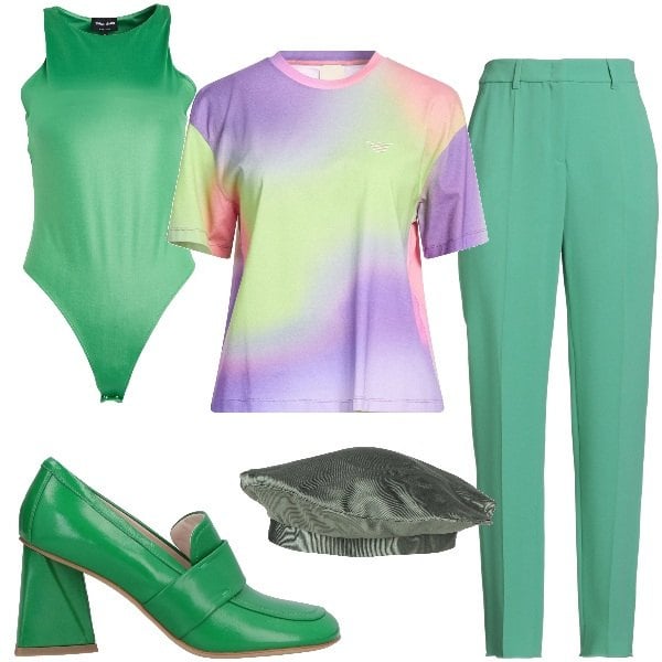 Outfit donna - Omaggio a Re Giorgio. Stile Vintage retrò per Tutti i giorni. Abbinamento con mocassini, pantaloni, body, cappelli e berretti, t-shirt.