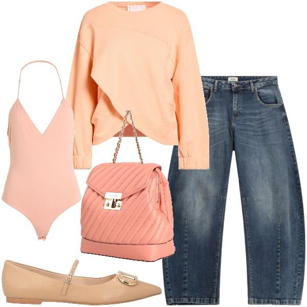 Outfit donna - Total look #2336744. Stile Urban per Tutti i giorni. Abbinamento con zaini, body, felpe, ballerine, jeans.