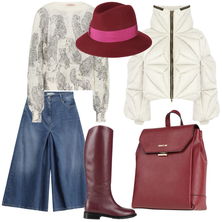 Outfit donna - Ancora febbraio. per Scuola/Università. Abbinamento con pullovers, stivali, zaini, cappelli, jeans, piumini.