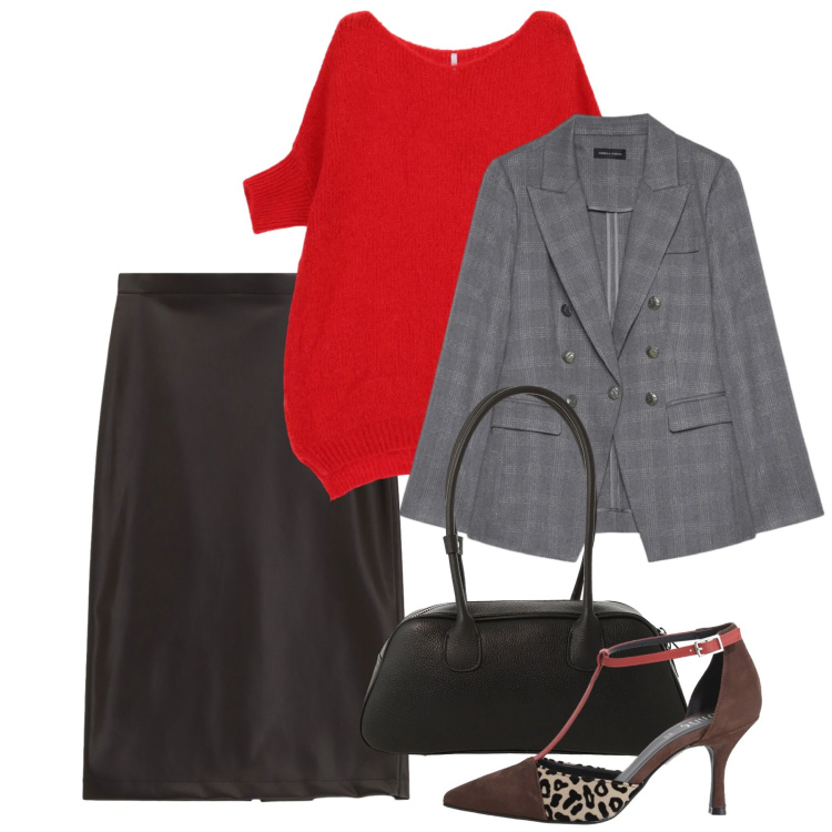 Outfit donna - San Valentino curvy mood - Focus Donna C. Stile Chic per Serata fuori. Abbinamento con maglieria, blazer, décolleté, gonne longuette, borse a mano.