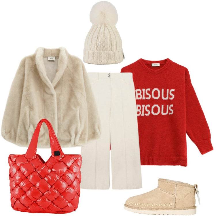 Outfit donna - San Valentino ad alta quota. Stile Casual chic per Tutti i giorni. Abbinamento con stivaletti, pantaloni chino, maglieria, blazer, borse tote, berretti.