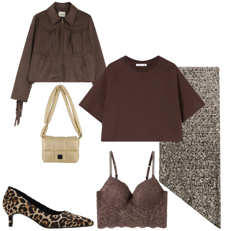 Outfit donna - Total look #2336848. Stile Glamour per Serata fuori. Abbinamento con décolleté, bralette, t-shirt, blazer, gonne longuette, borse a spalla.