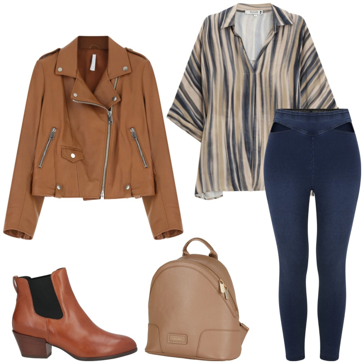 Outfit donna - Total look #2336850. Stile Casual chic per Tutti i giorni. Abbinamento con stivaletti chelsea, zaini, giacche, camicie, jeggings.