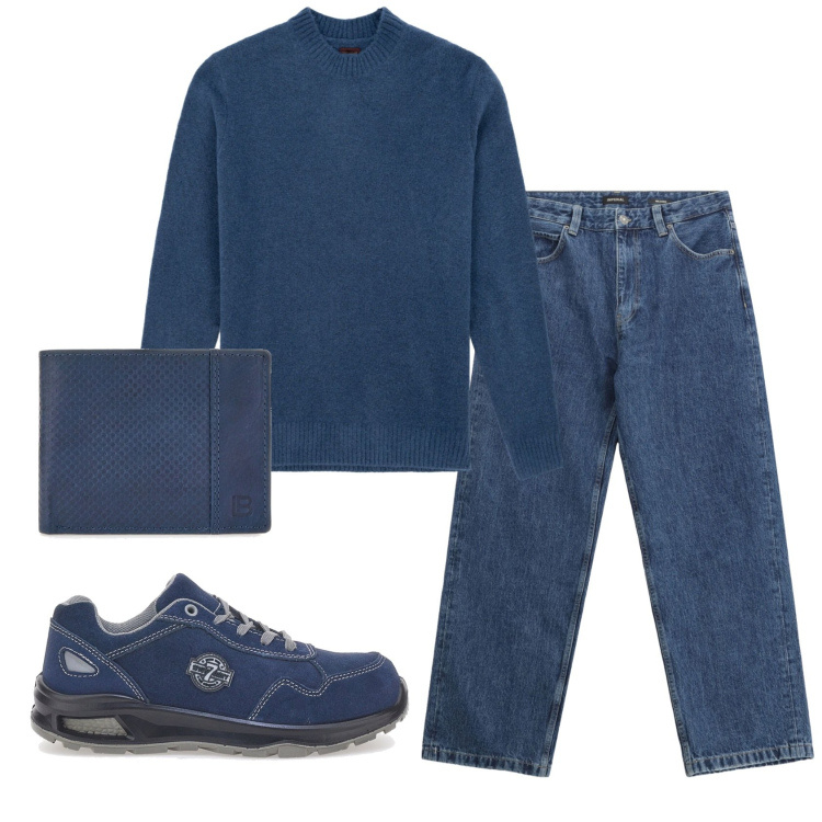 Outfit uomo - Total look #2336859. Stile Casual per Ufficio. Abbinamento con jeans, portafogli, maglieria, scarpe stringate.