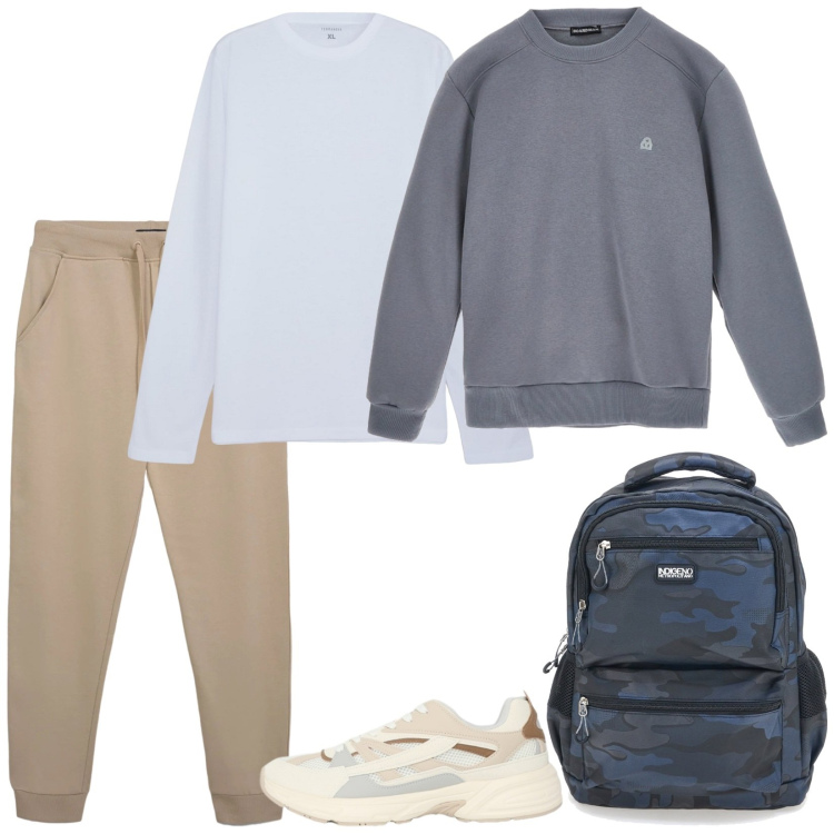 Outfit uomo - Sportivo. Stile Casual per Sport. Abbinamento con t-shirt, sneakers, pantaloni, borse sportive, felpe.