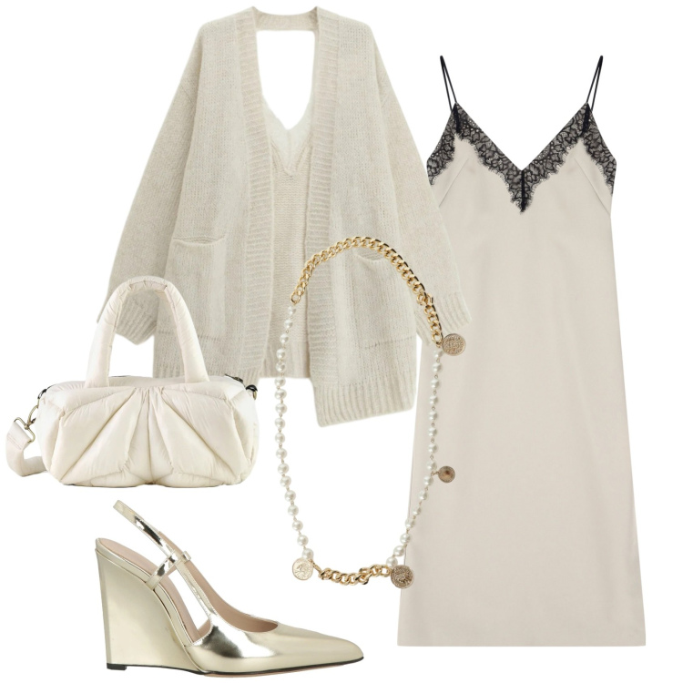 Outfit donna - Zeppe dorate. Stile Chic per Serata fuori. Abbinamento con décolleté, vestiti midi/longuette, cardigans, cinture, borse a mano.