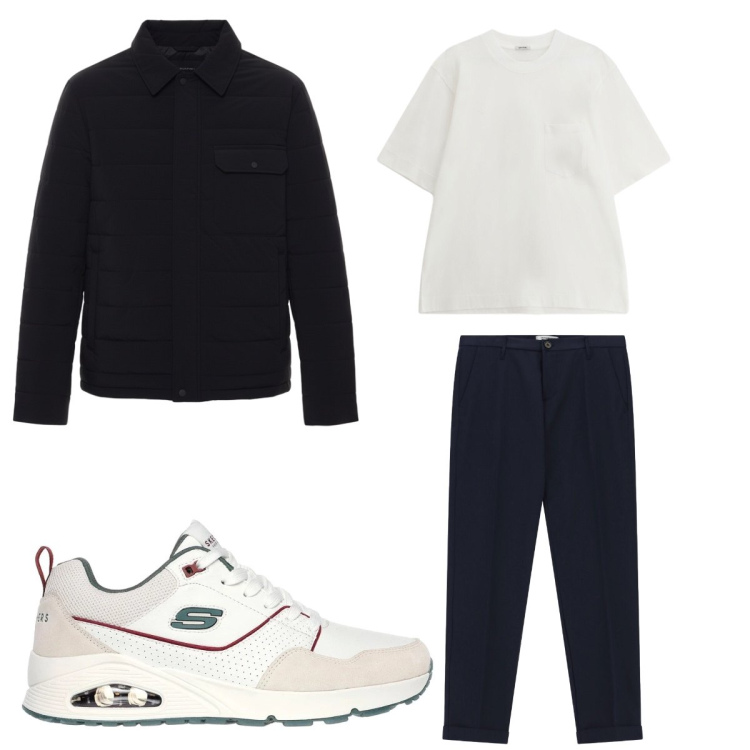 Outfit uomo - Pronti per l’aperitivo. Stile Urban per Tutti i giorni. Abbinamento con pantaloni, t-shirt, giacche, sneakers.