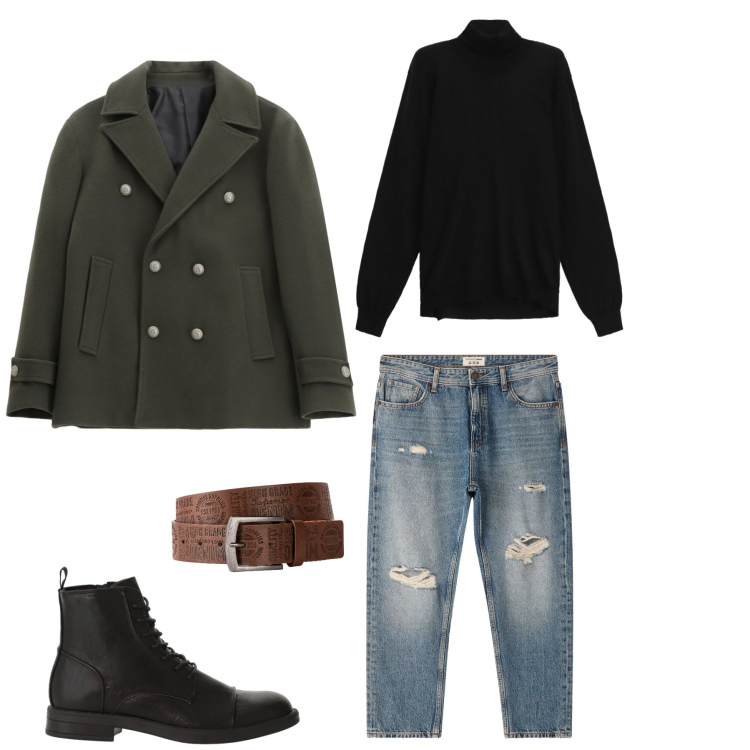 Outfit uomo - Urban Heritage. Stile Urban per Tutti i giorni. Abbinamento con cinture, maglieria, anfibi, cappotti, jeans strappati.