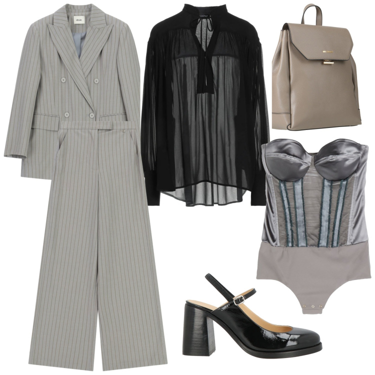 Outfit donna - Total look #2336887. Stile Casual chic per Cerimonia. Abbinamento con body, zaini, top, décolleté, pantaloni a palazzo, blazer.
