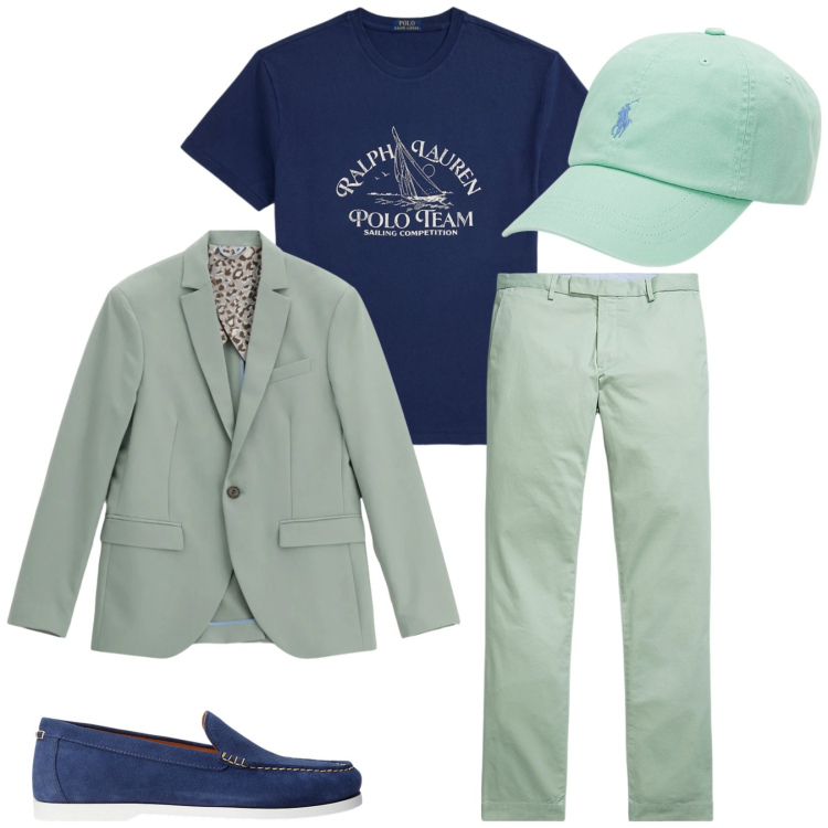 Outfit uomo - Total look #2336900. Stile Trendy per Tutti i giorni. Abbinamento con giacche, cappelli, pantaloni, t-shirt, scarpe stringate.
