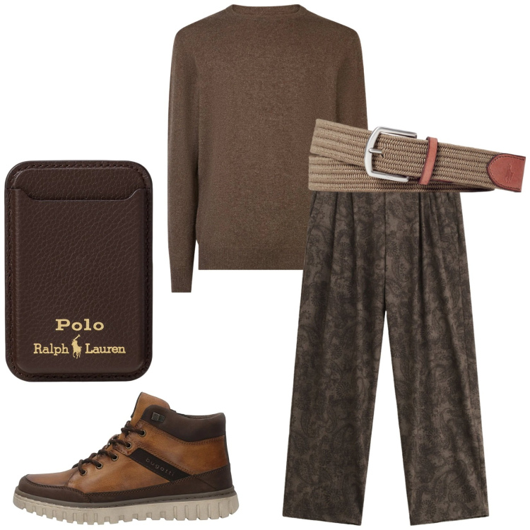 Outfit uomo - Total look #2336901. Stile Trendy per Tutti i giorni. Abbinamento con pantaloni, cinture, portafogli, maglieria, anfibi.