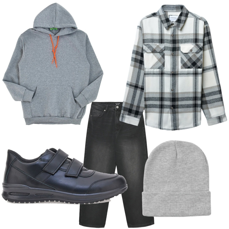 Outfit uomo - Tempo libero. Stile Casual per Tutti i giorni. Abbinamento con berretti, cappotti, jeans dritti, scarpe stringate, felpe con cappuccio.