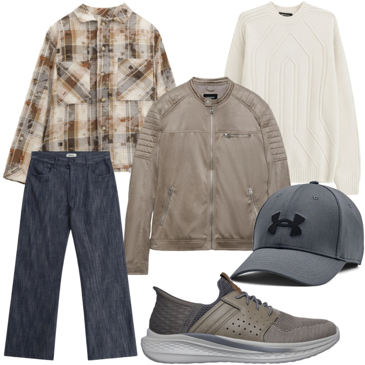 Outfit uomo - Strati invernali. Stile Casual per Tutti i giorni. Abbinamento con pullovers, jeans, camicie, giacche, cappelli, sneakers.