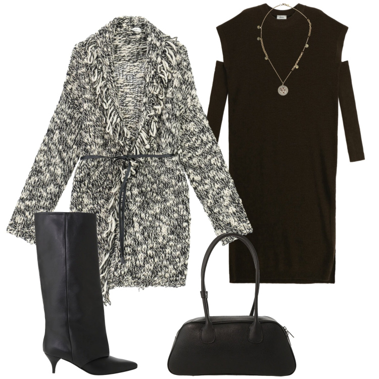 Outfit donna - Ultime occasioni Dixie. Stile Casual chic per Tutti i giorni. Abbinamento con cardigans, stivali, vestiti midi/longuette, borse a mano, ciondoli.