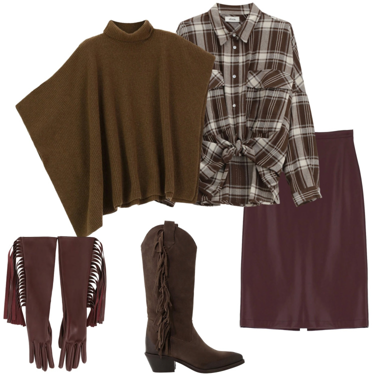 Outfit donna - Casual style. Stile Casual chic per Tutti i giorni. Abbinamento con gonne longuette, camicie, stivali, maglieria, guanti.