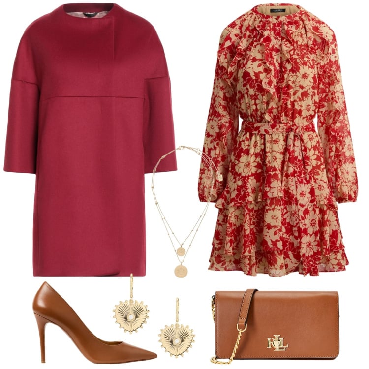 Outfit donna - Un amore di vestito. Stile Chic per Serata fuori. Abbinamento con cappotti, orecchini, ciondoli, borse a mano, décolleté, vestiti chemisier.