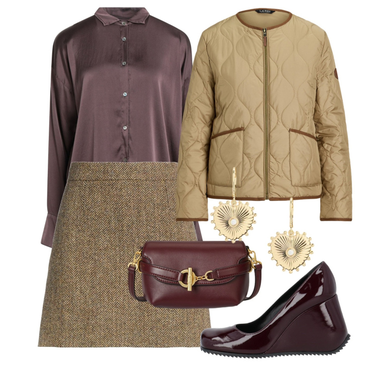 Outfit donna - San Valentino curvy mood - Focus Donna C. Stile Bon Ton per Tutti i giorni. Abbinamento con décolleté, camicie, minigonne, borse a tracolla, giacche, orecchini.