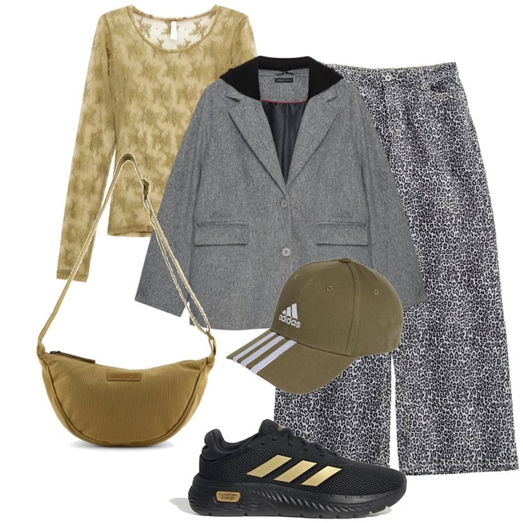 Outfit donna - Stile metropolitano. Stile Sporty chic per Tutti i giorni. Abbinamento con maglieria, pantaloni, cappelli con visiera, borse a tracolla, cappotti, sneakers.