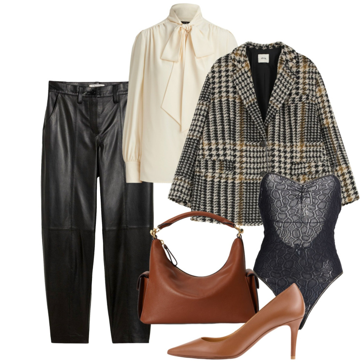 Outfit donna - San Valentino curvy mood - Focus Donna C. Stile Chic per Serata fuori. Abbinamento con body, pantaloni, blazer, camicie, borse a spalla, décolleté.