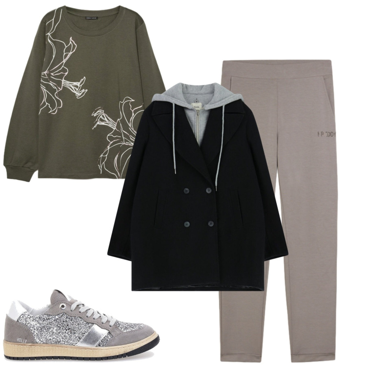 Outfit donna - Febbraio. Stile Casual per Tutti i giorni. Abbinamento con felpe, piumini, pantaloni, sneakers.