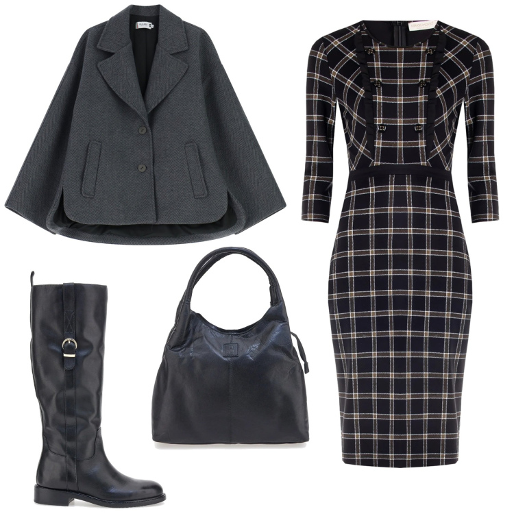 Outfit donna - Stile British in tendenza. Stile Casual chic per Tutti i giorni. Abbinamento con vestiti a tubino, blazer, stivali, borse a mano.