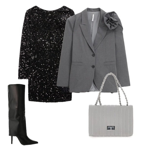 Outfit donna - portami a ballare. Stile Sexy per Serata fuori. Abbinamento con vestiti corti, stivali, blazer, borse a tracolla.