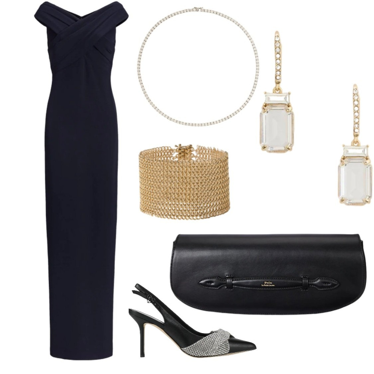 Outfit donna - Da sera. Stile Chic per Cerimonia. Abbinamento con décolleté, vestiti lunghi, orecchini, collane, clutch, braccialetti.