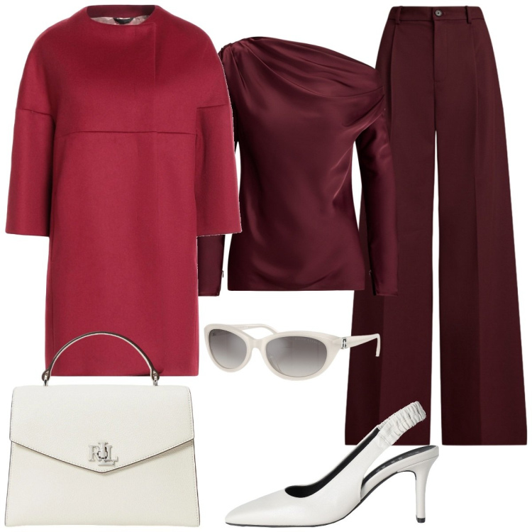 Outfit donna - San Valentino elegante. Stile Romantica per Tutti i giorni. Abbinamento con décolleté, cappotti, pantaloni, occhiali da sole, bluse, borse a mano.