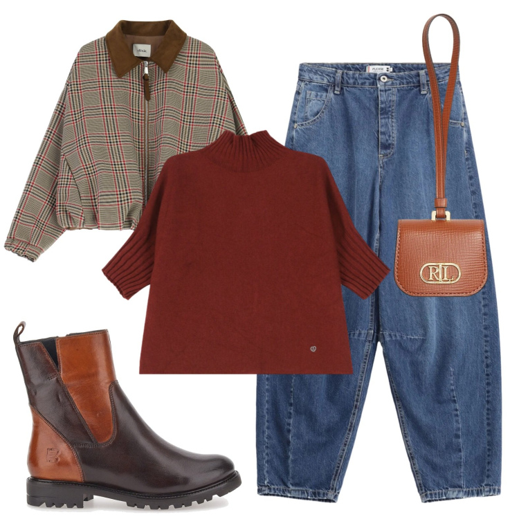 Outfit donna - Ufficio arrivo. Stile Urban per Tutti i giorni. Abbinamento con pochette, maglieria, jeans, bomber, stivaletti.