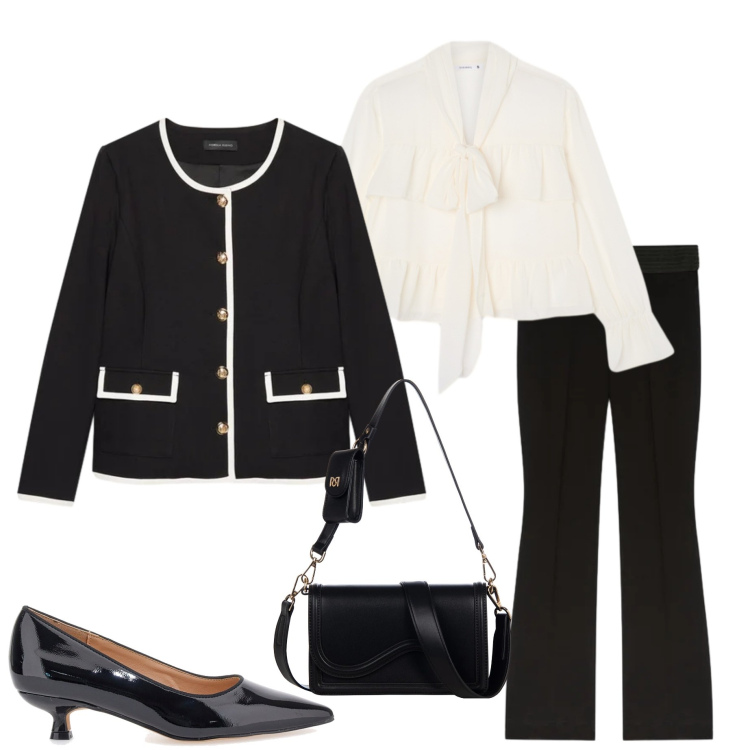 Outfit donna - Serata fuori. Stile Chic per Serata fuori. Abbinamento con camicie, blazer, pantaloni, pochette, décolleté.