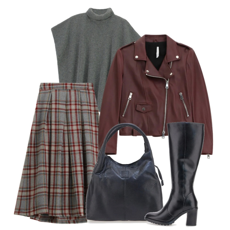 Outfit donna - Febbraio tartan. Stile Bon Ton per Tutti i giorni. Abbinamento con giacche, gonne lunghe, maglieria, stivali sopra il ginocchio, borse a mano.