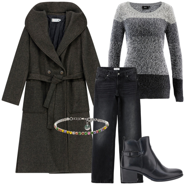 Outfit donna - Total look #2337454. Stile Minimal per Tutti i giorni. Abbinamento con maglieria, jeans, cappotti, braccialetti, stivaletti.