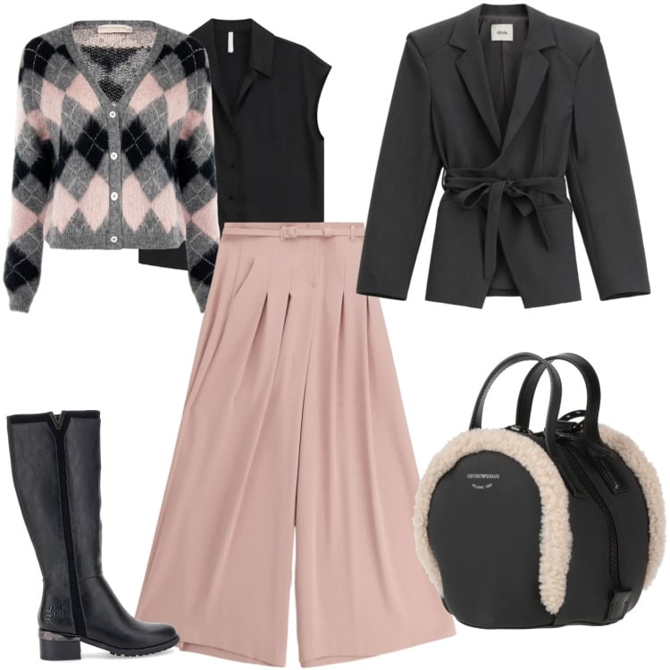 Outfit donna - Tutti i giorni con stile. Stile Casual per Tutti i giorni. Abbinamento con zaini, pantaloni a palazzo, camicie a manica corta, blazer, cardigans, stivali.