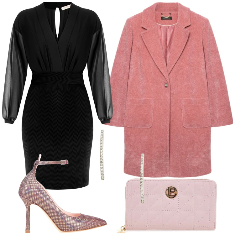 Outfit donna - Total look #2337466. Stile Glamour per Serata fuori. Abbinamento con décolleté, cappotti, vestiti a tubino, orecchini, portafogli.