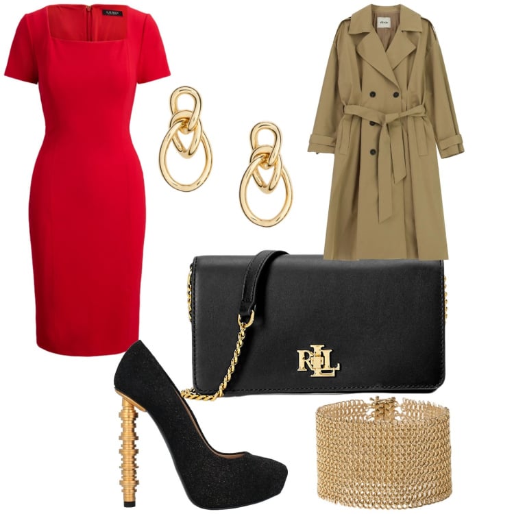 Outfit donna - Serata romantica. Stile Romantica per Serata fuori. Abbinamento con décolleté, trench, borse a mano, orecchini, braccialetti, vestiti a tubino.