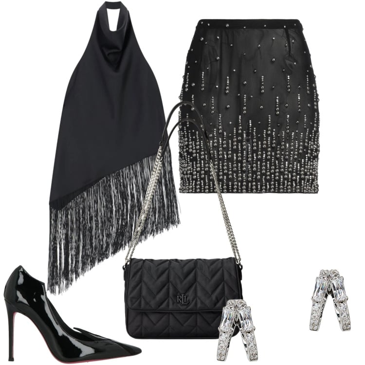 Outfit donna - I love shoes. Stile Chic per Serata fuori. Abbinamento con décolleté, minigonne, top, orecchini, borse a tracolla.