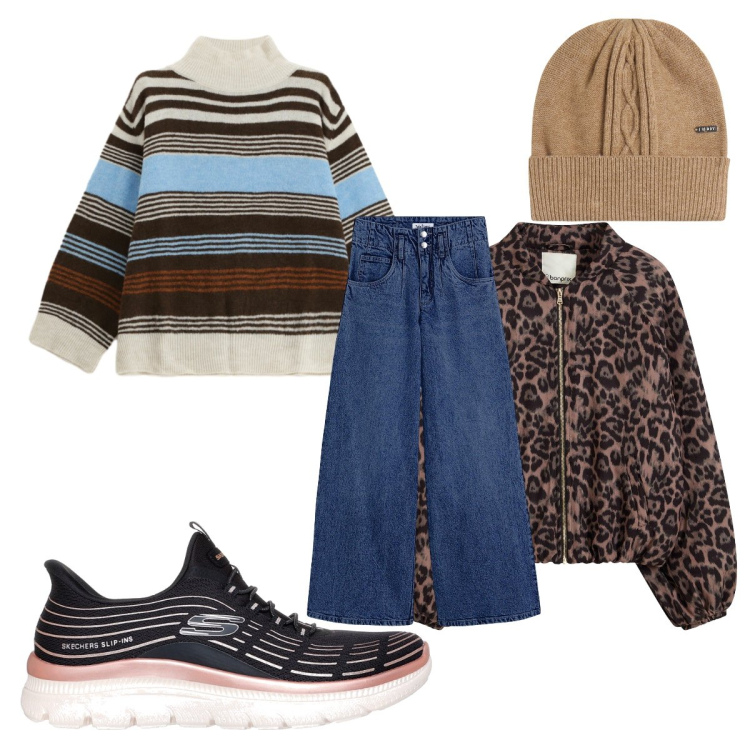 Outfit donna - Urban style. Stile Urban per Scuola/Università. Abbinamento con jeans, bomber, maglieria, berretti, sneakers.