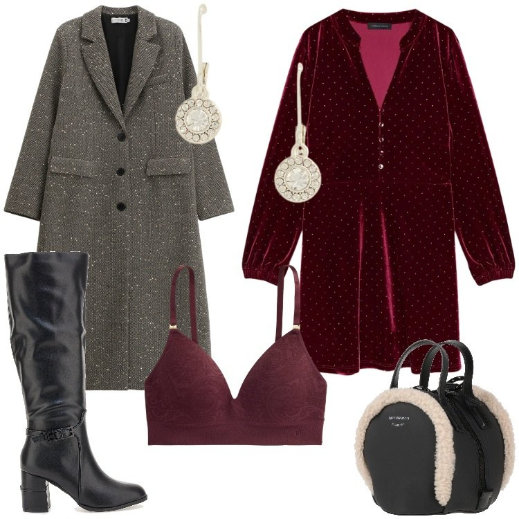 Outfit donna - Tessuti morbidi che valorizzano. Stile Romantica per Serata fuori. Abbinamento con zaini, vestiti corti, cappotti, reggiseni, orecchini, stivali.