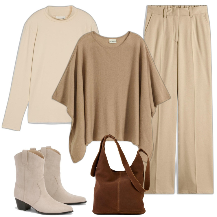 Outfit femme - Poncho laine. Style Casual chic pour Tous les jours. Assortir avec manteaux, pantalon , t-shirts, sacs en bandoulière, bottines.