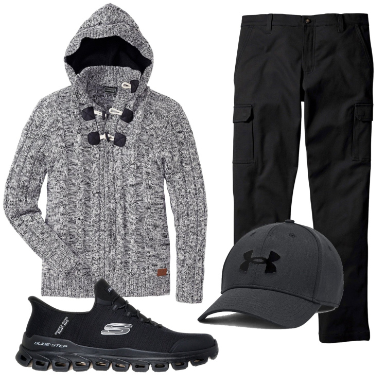 Outfit uomo - Total look #2337599. Stile Casual per Ufficio. Abbinamento con maglieria, pantaloni cargo, cappelli, sneakers.