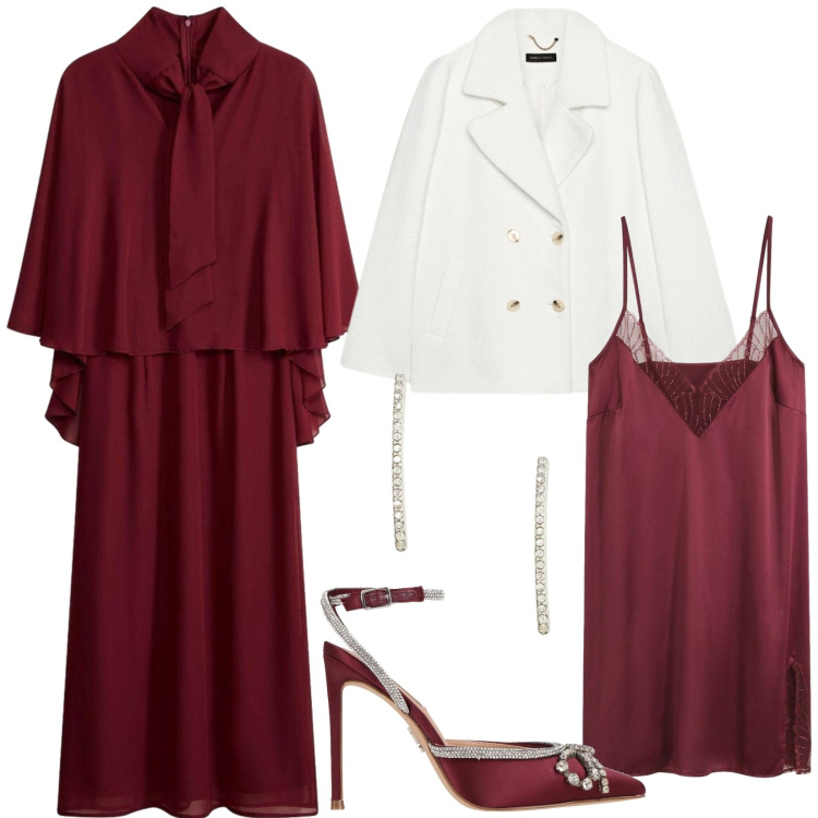 Outfit donna - Total look #2337616. Stile Chic per Cerimonia. Abbinamento con décolleté, vestiti, sottovesti, caban, orecchini.