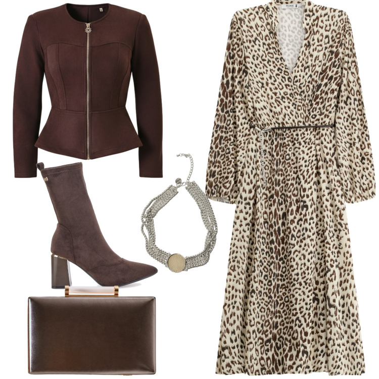 Outfit donna - Total look #2337625. Stile Glamour per Serata fuori. Abbinamento con collane, vestiti midi/longuette, clutch, giacche, stivaletti.